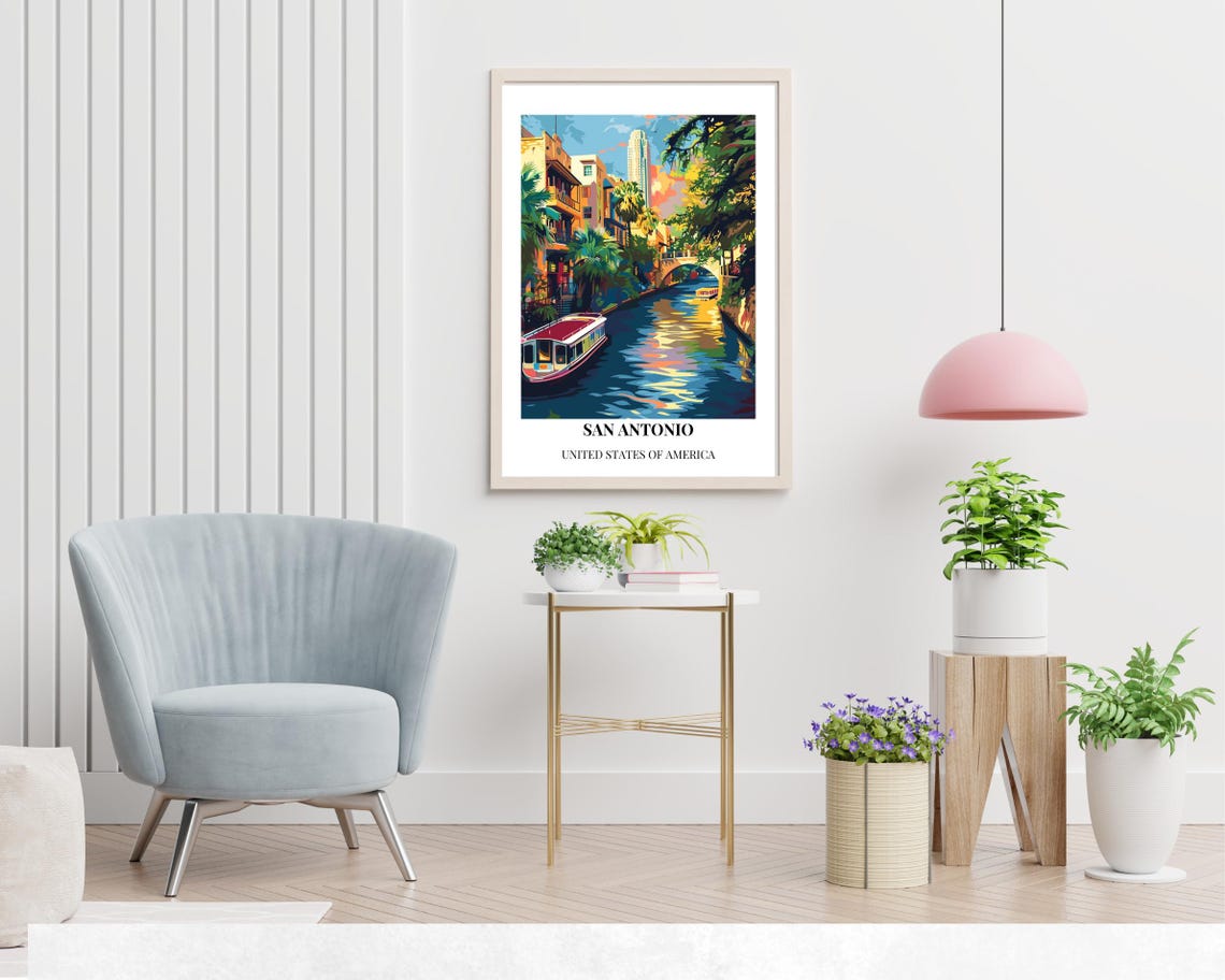 San Antonio River Walk Texas Canal Boat Scene Retro Travel Poster - Image 2
