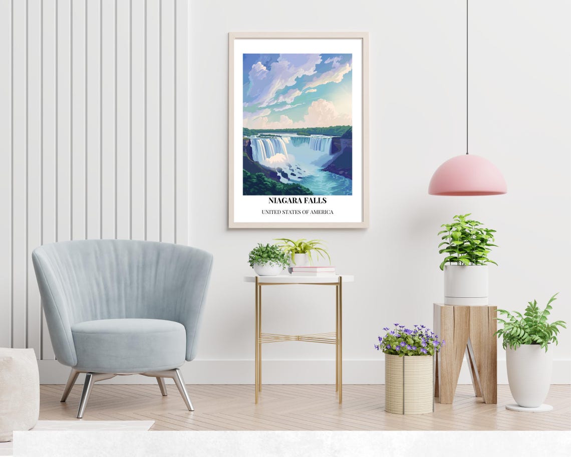 Niagara Falls New York Waterfall Mist Bottom Title Travel Poster - Image 2