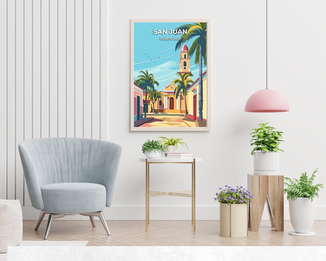San Juan Puerto Rico Cathedral Bell Tower Palm Courtyard Poster - Image 2