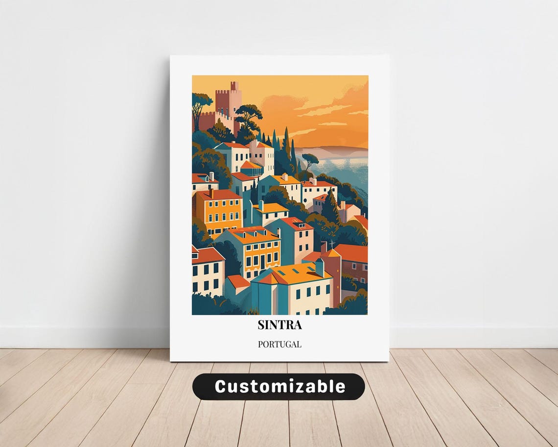 Sintra Portugal Colorful Hillside Old Town Sunset Travel Poster