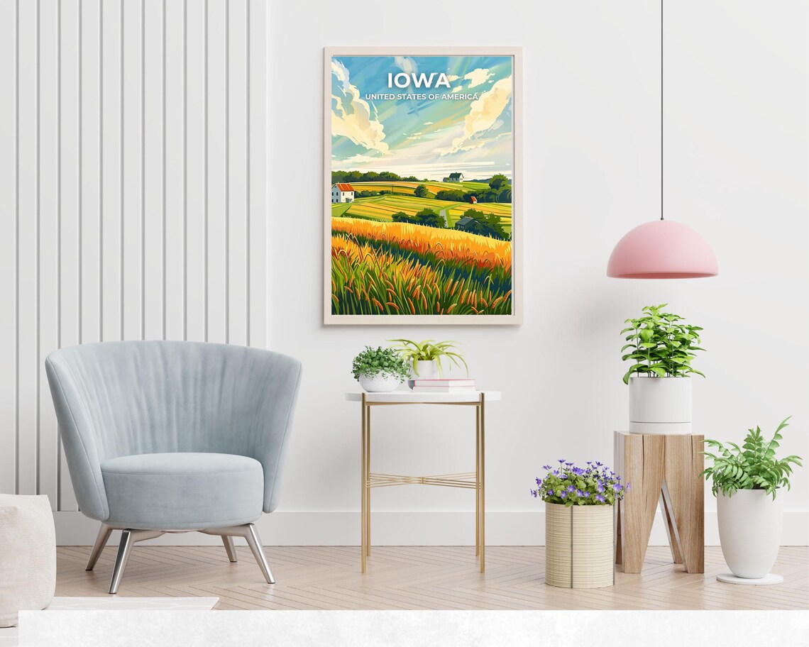 Iowa Golden Wheat Fields Travel Poster With Overlaid Sky Title - Image 2