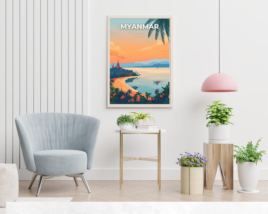 Myanmar Asia Travel Print Wall Art Myanmar Asia City Print Myanmar Asia Travel Gift Myanmar Asia Poster Wall Art - Image 2