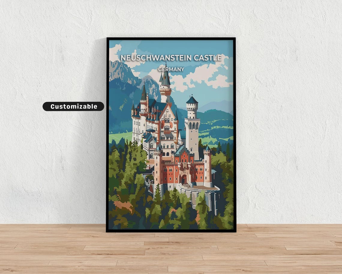 Neuschwanstein Castle Germany Fairytale Mountain Travel Poster