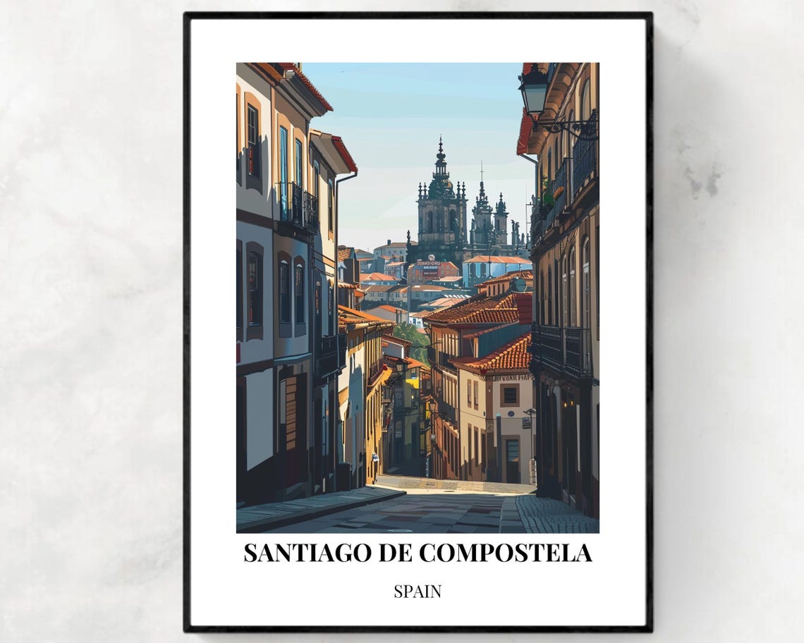 Santiago de Compostela Spain Cathedral Old Town Travel Poster
