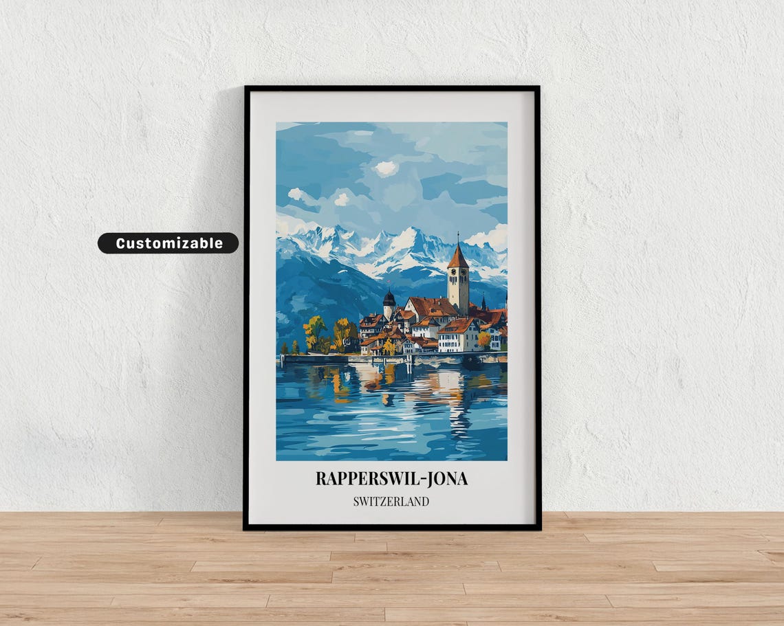 Rapperswil-Jona Switzerland Lakefront Old Town Alpine Snow Poster