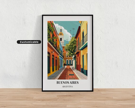 Buenos Aires Argentina Colorful Street Historic Retro Travel Poster