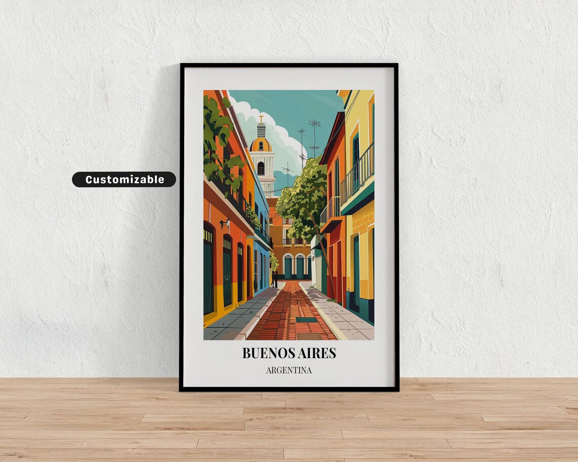 Buenos Aires Argentina Colorful Street Historic Retro Travel Poster
