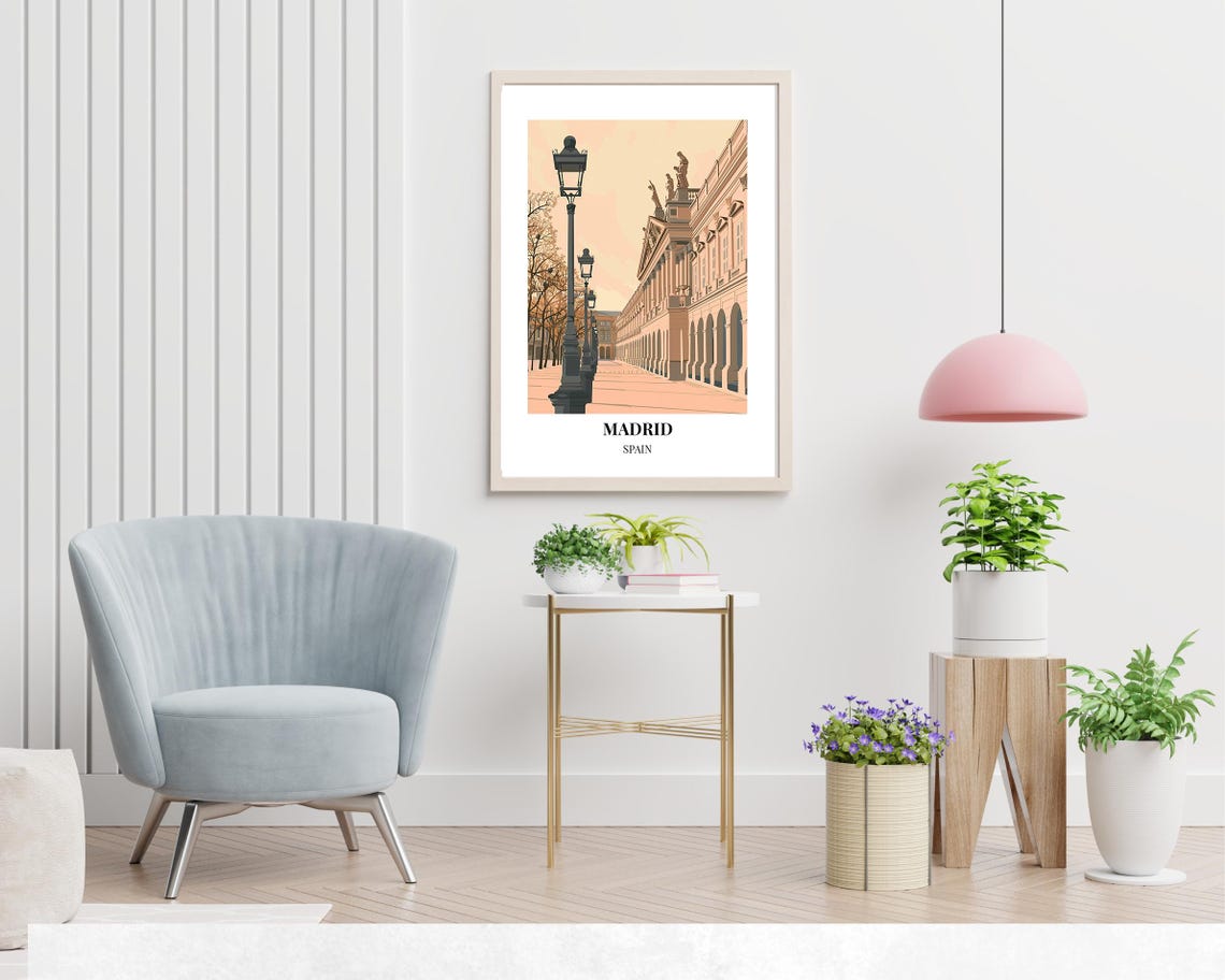 Madrid Spain Plaza Colonnade With Lanterns Travel Poster Art - Image 2