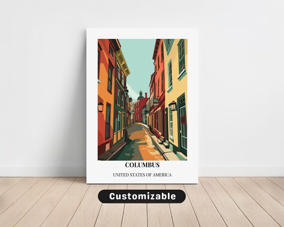 Columbus United States of America Vintage Travel Historic Street Scene Poster