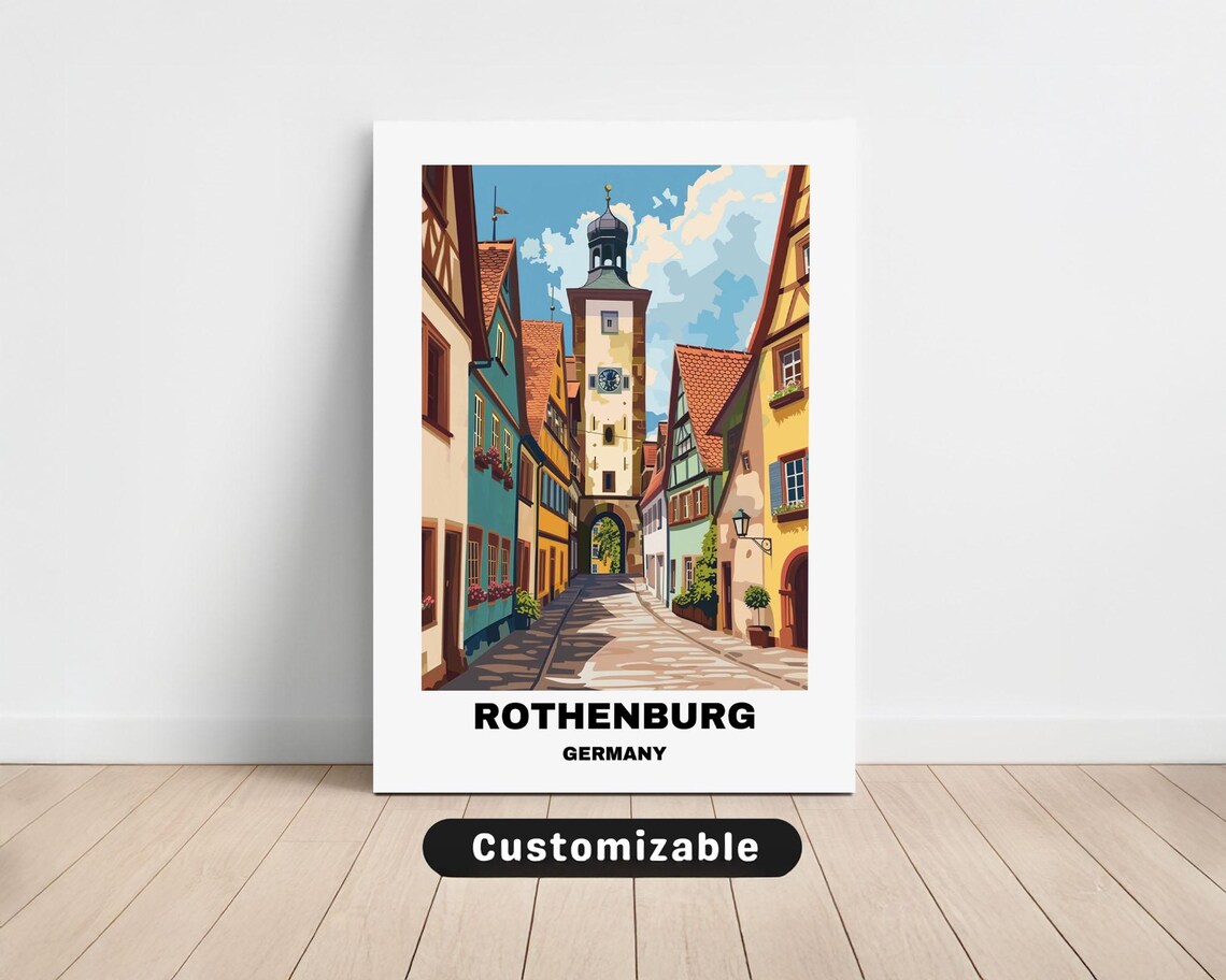 Rothenburg Germany Old Town Travel Poster Half Timbered Street Art