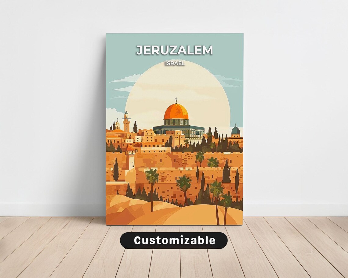 Jeruzalem Israel Dome of the Rock Old City Panorama Travel Poster