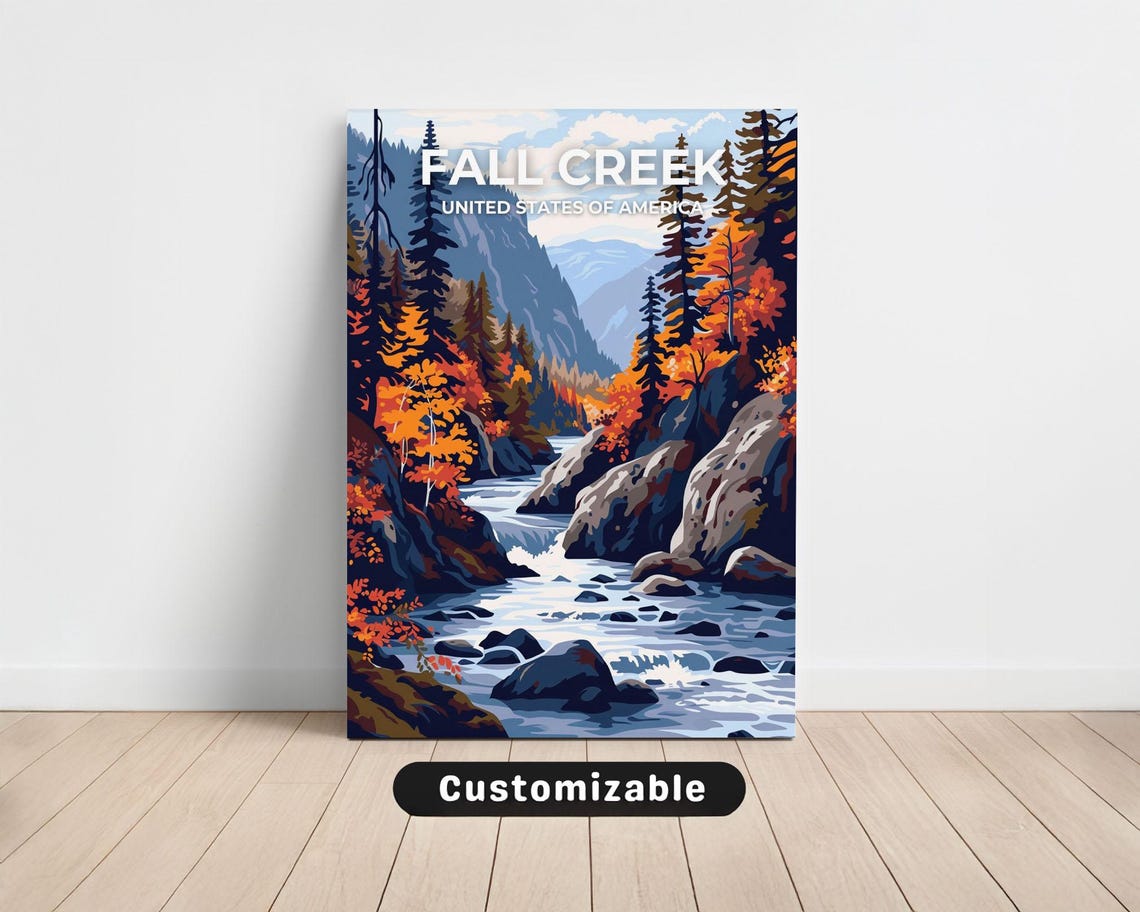 Fall Creek Autumn River Gorge Mountain Landscape Travel Poster