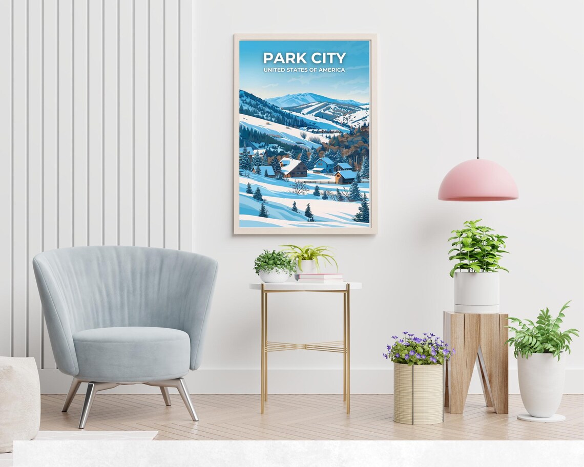 Park City Utah Snowy Village Winter Scene Vintage Travel Poster - Image 2