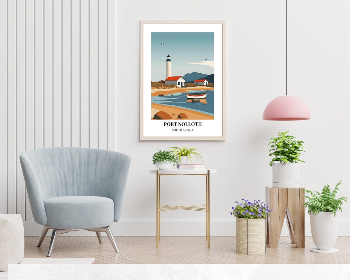 Port Nolloth Lighthouse Beach Boats Coastal Sunset Travel Poster - Image 2