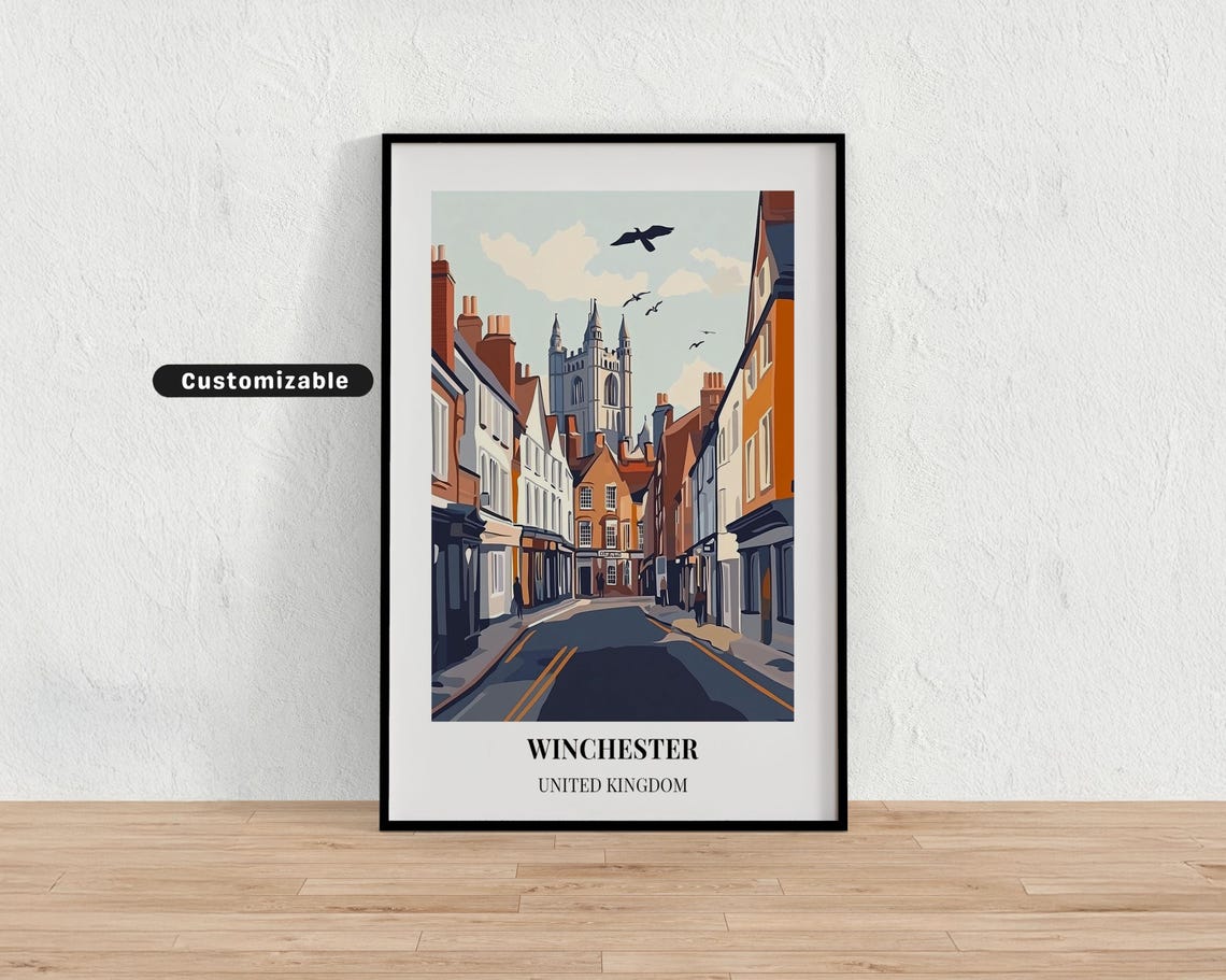 Winchester United Kingdom Cathedral Street View Custom Travel Poster