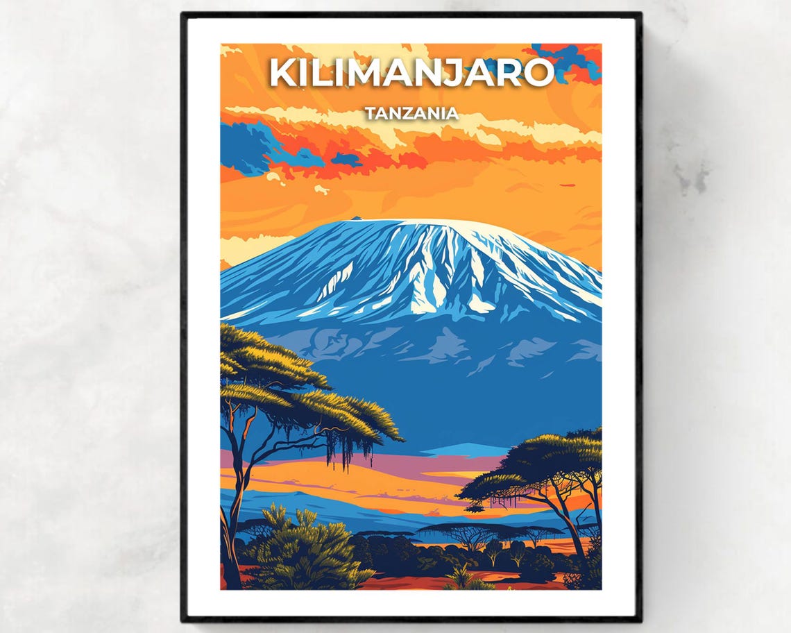 Kilimanjaro Tanzania Snowcapped Mountain Sunset Travel Poster
