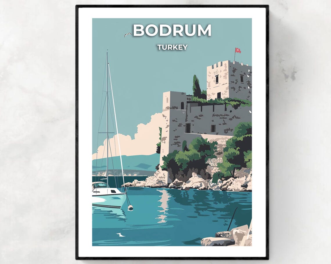 Bodrum Turkey Medieval Castle Fortress Sailboat Harbor Poster