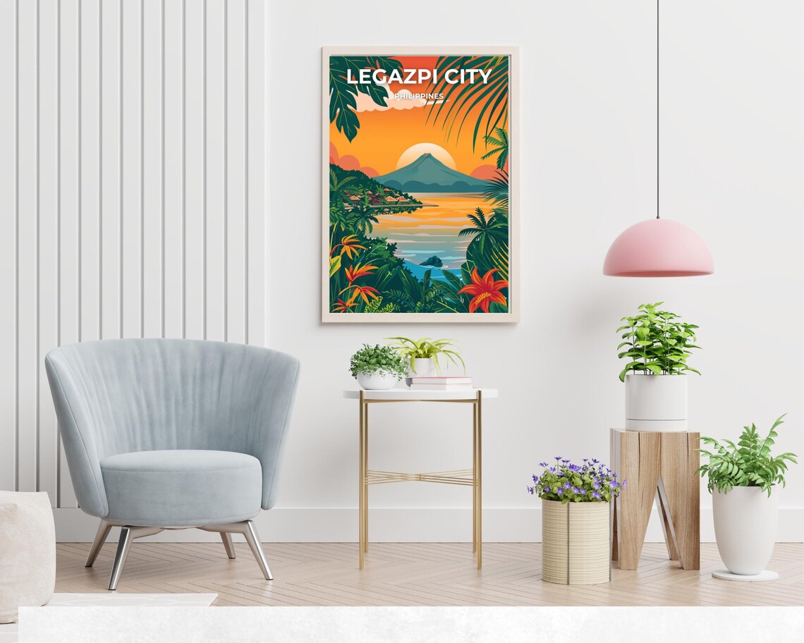 Legazpi City Philippines Mayon Volcano Bay Golden Sunset Travel Poster - Image 2