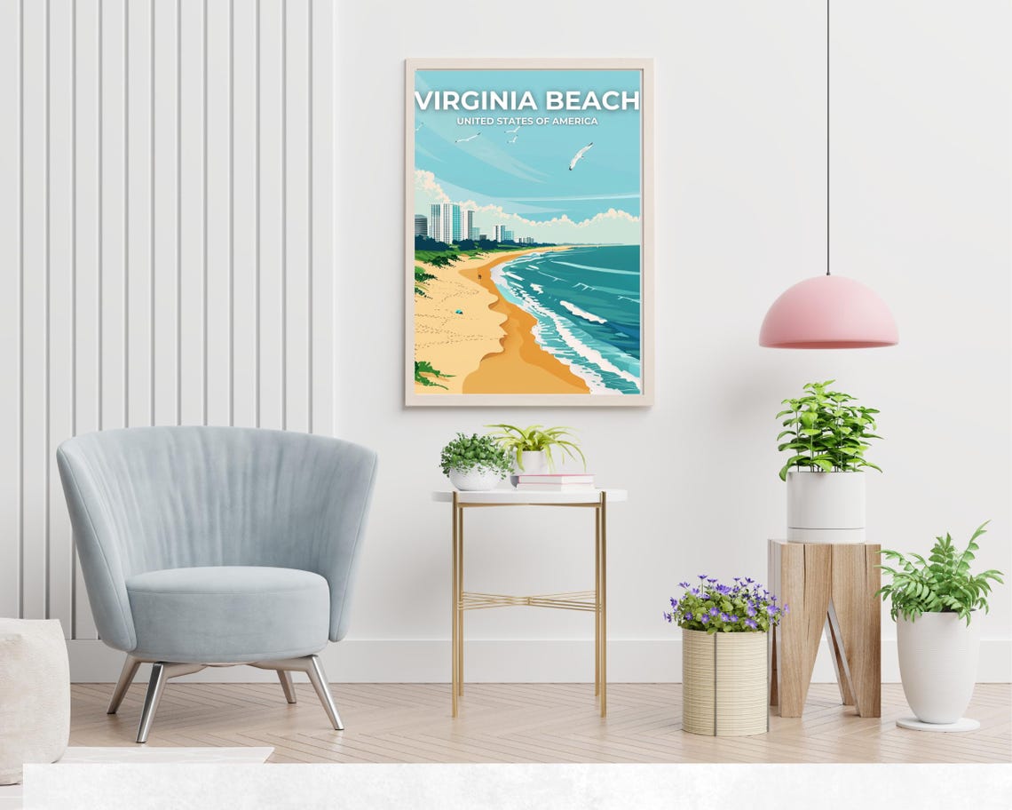 Virginia Beach Oceanfront Shoreline Poster with Top Title Text - Image 2