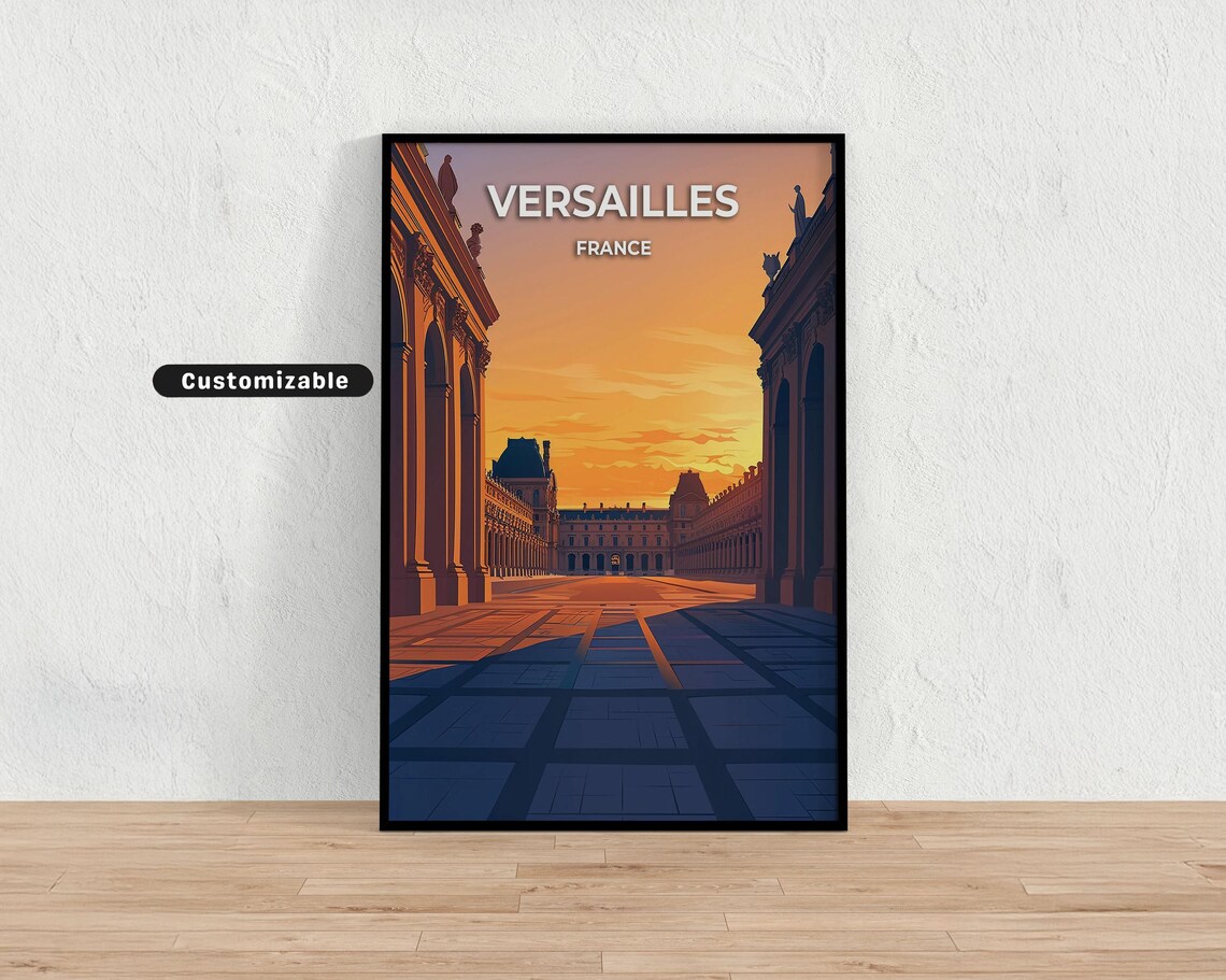 Versailles France Palace Courtyard Vintage Sunset Travel Poster