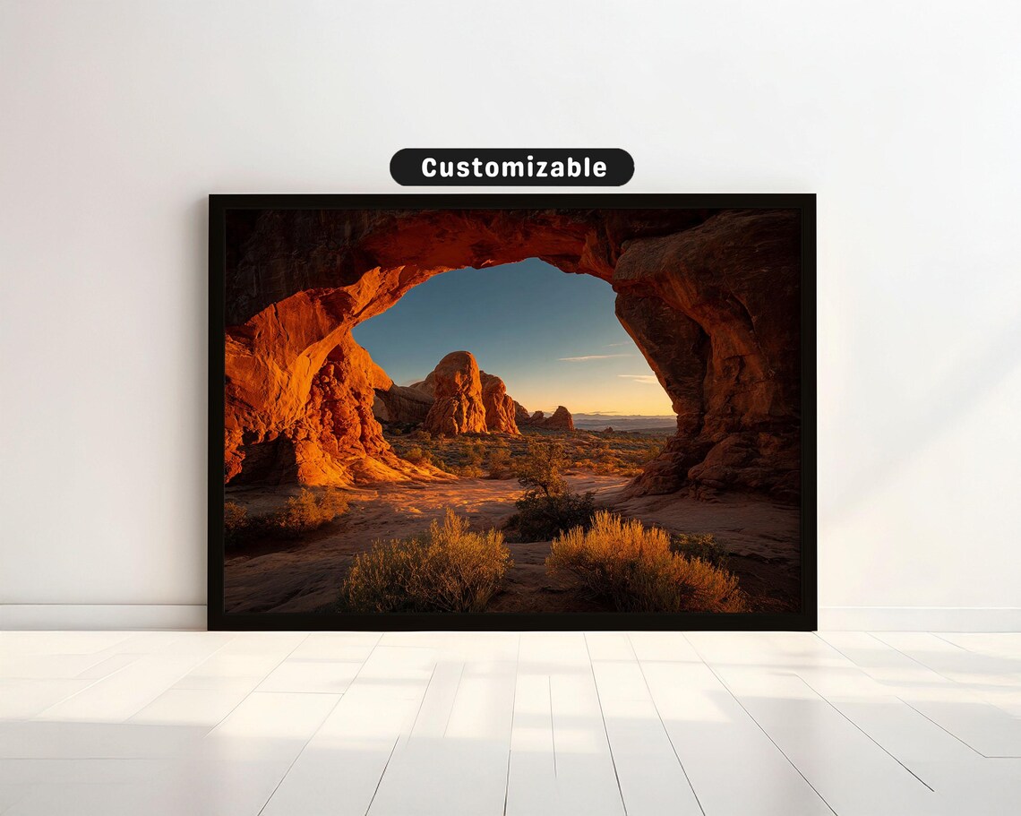 Sunset Glow On Sandstone Desert Arch Natural Landmark Travel Poster
