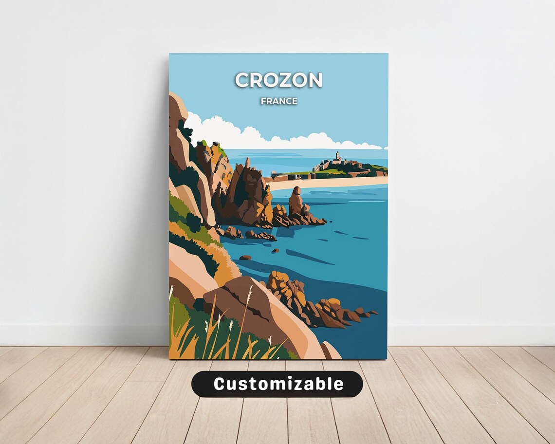 Crozon France Rocky Coastline Sea Stacks Blue Water Travel Poster