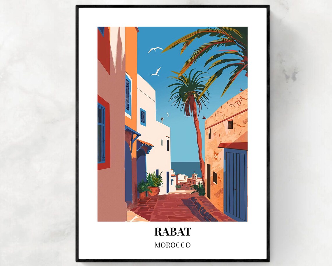 Rabat Morocco Old Town Coastal Street Palms Sea View Sunshine Poster