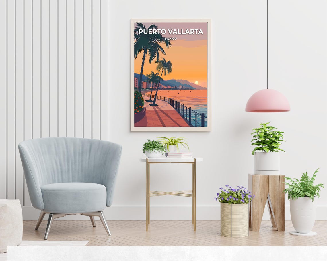 Puerto Vallarta Mexico Sunset Malecon Boardwalk Poster with Palms - Image 2