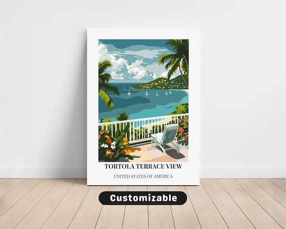 Tortola Terrace View Tropical Bay Sailboats Island Travel Poster