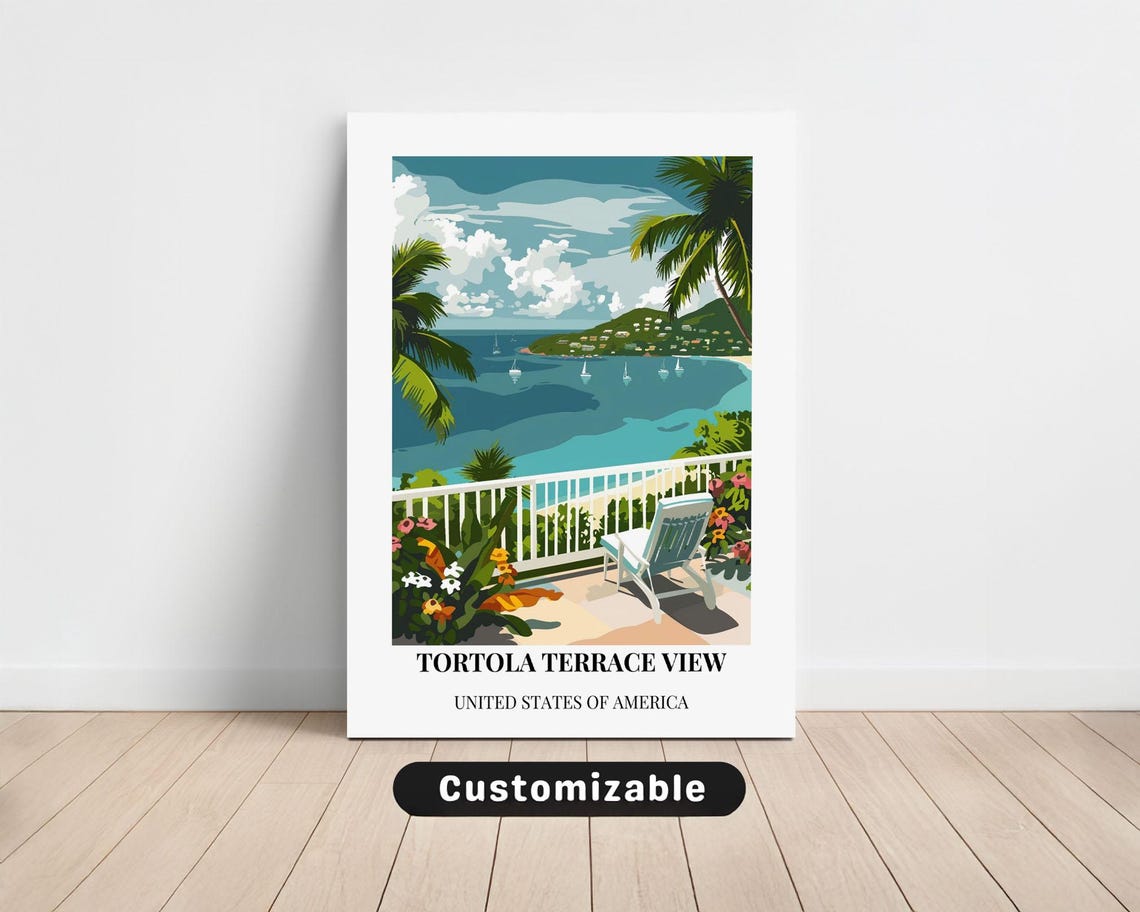 Tortola Terrace View Tropical Bay Sailboats Island Travel Poster