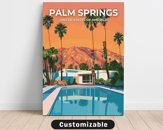 Palm Springs USA Desert Pool Retro Mid Century Travel Poster