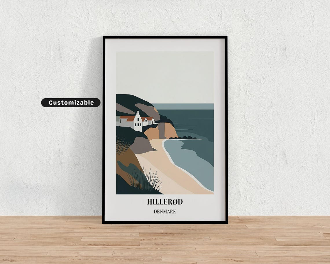 Hillerod Denmark Coastal Cliffs Beach Houses Scandinavian Art Poster