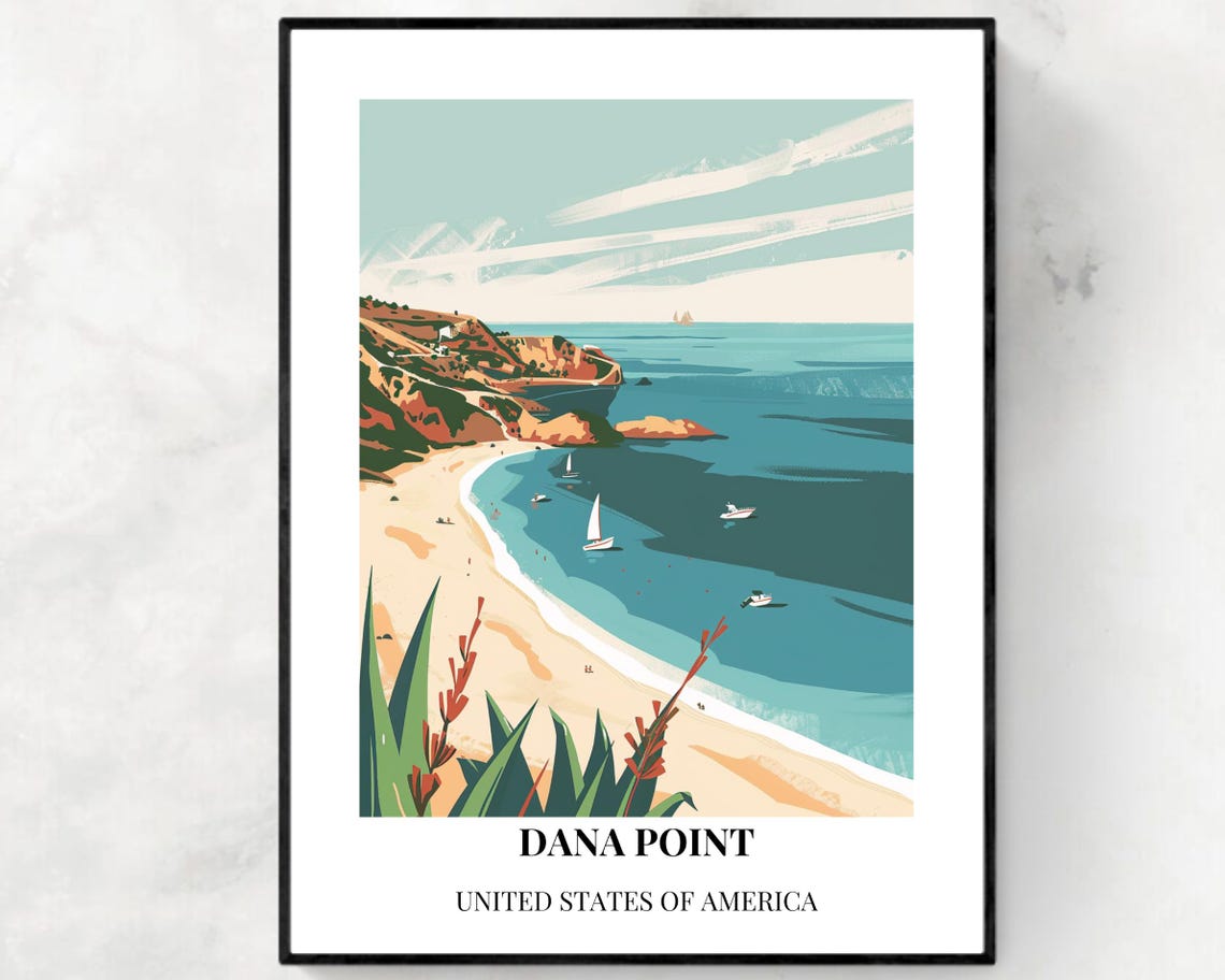 Dana Point California Beach Cove Sailboats Coastal Travel Poster