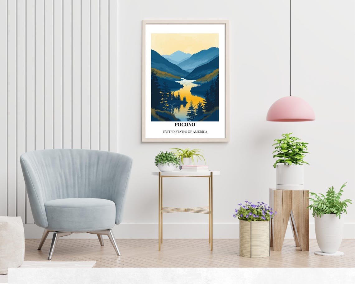 Pocono Mountains Golden Sunset Lake Pines Serene Travel Poster - Image 2