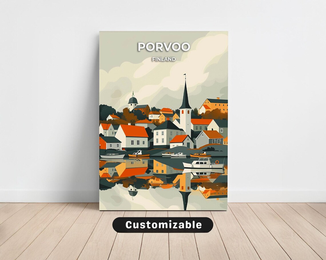 Porvoo Finland Harbor Boats Church Vintage Travel Canvas Poster