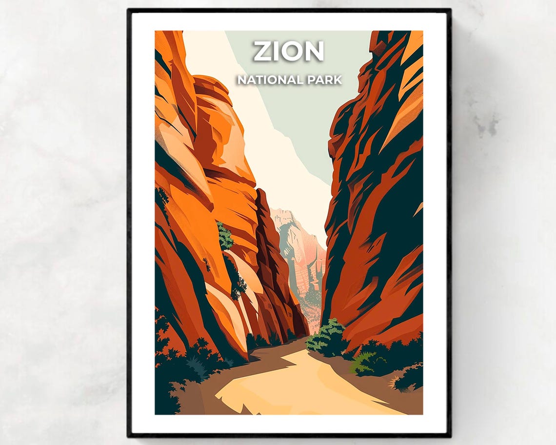 Zion National Park Travel Print Wall Art Zion National Park City Print Zion National Park Travel Gift Zion National Park Poster