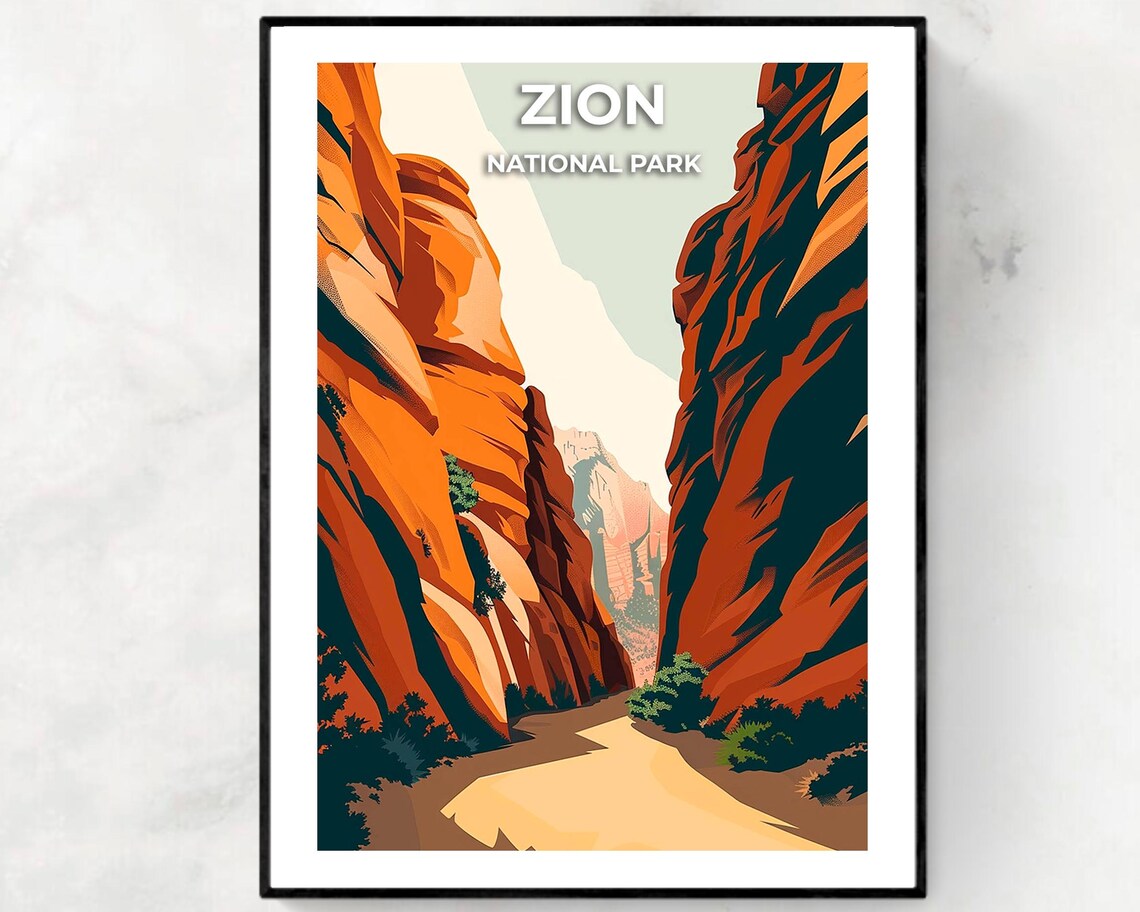 Zion National Park Utah Narrow Red Canyon Passage Travel Poster