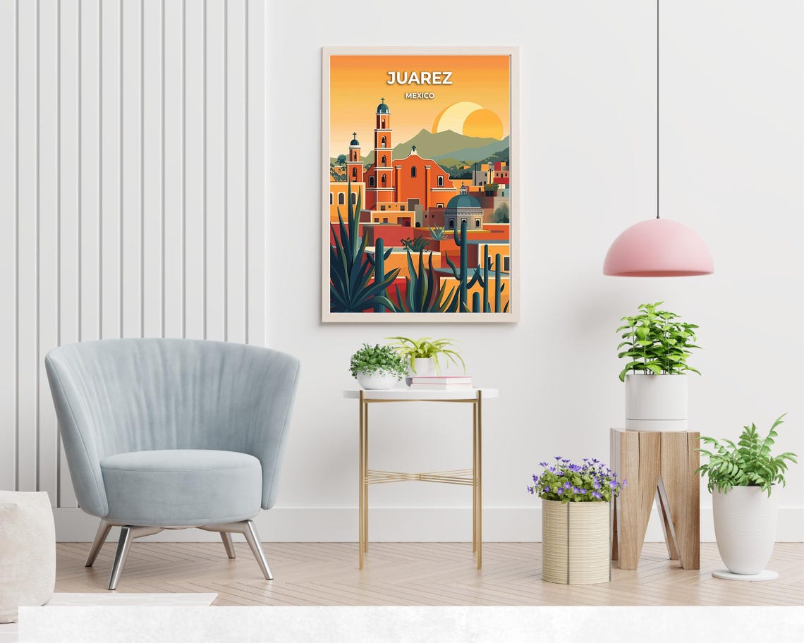 Juarez Mexico Orange Church Sunset Agave Desert Travel Poster - Image 2