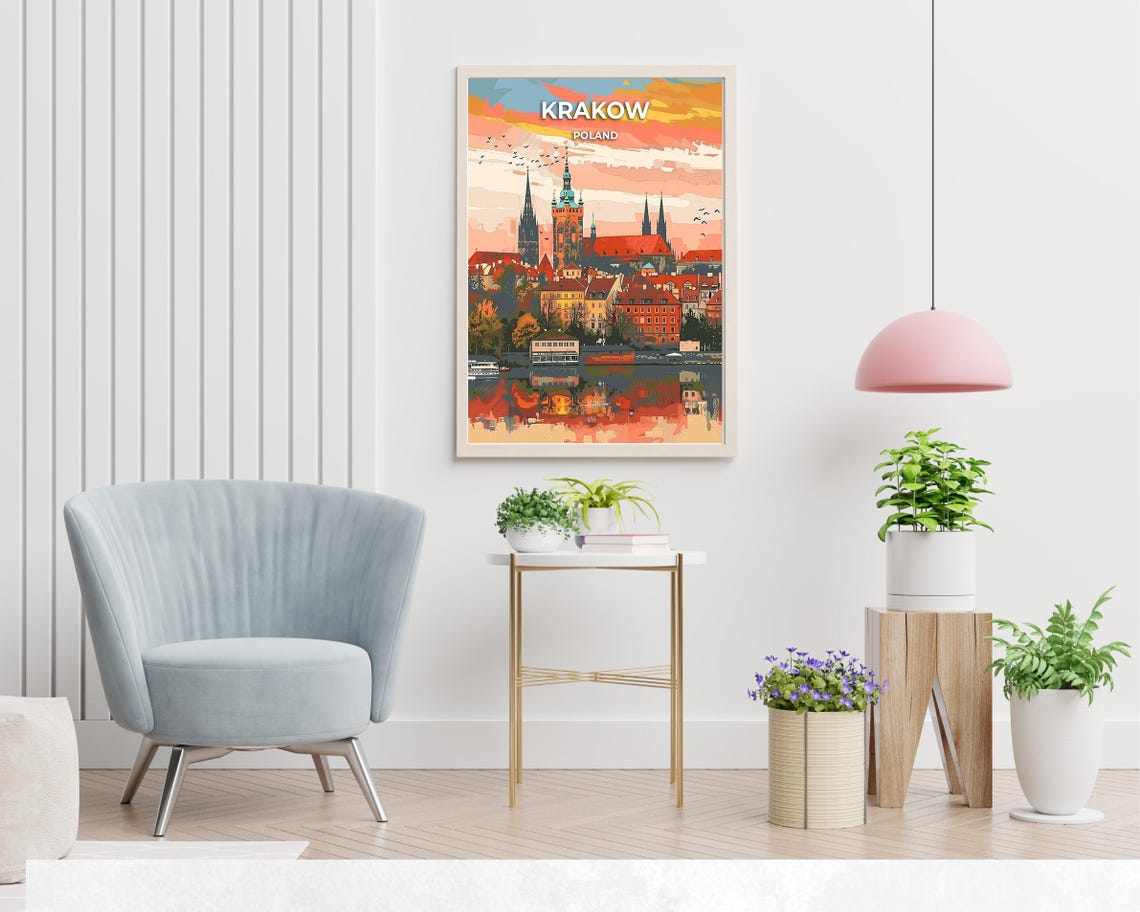 Krakow Poland Old Town Skyline Reflected In The River Poster - Image 2