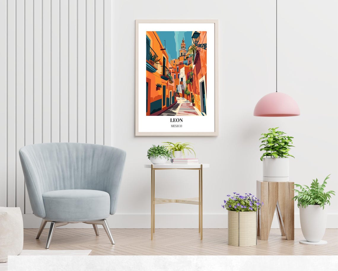 Leon Guanajuato Colonial Cobblestone Street Mexico Travel Poster - Image 2