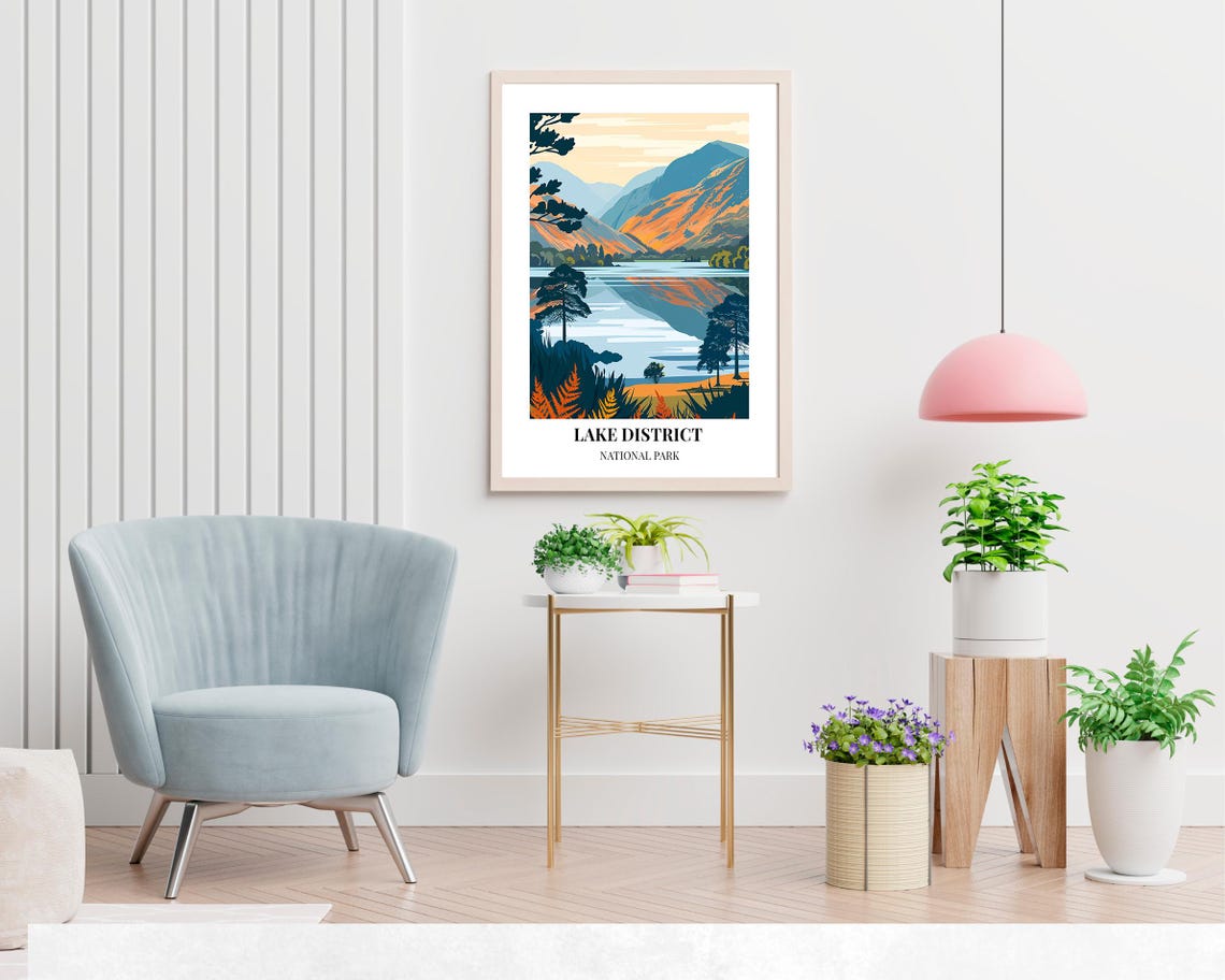 Lake District National Park Sunset Mountain Lake Reflection Poster - Image 2