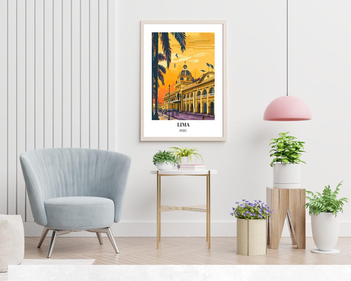 Vibrant Sunset View Of Historic Lima Cathedral With Palm Trees Poster - Image 2