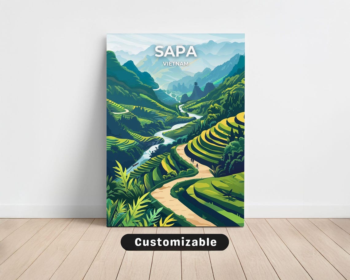 Sapa Vietnam Lush Green Rice Terraces Valley Path Travel Poster