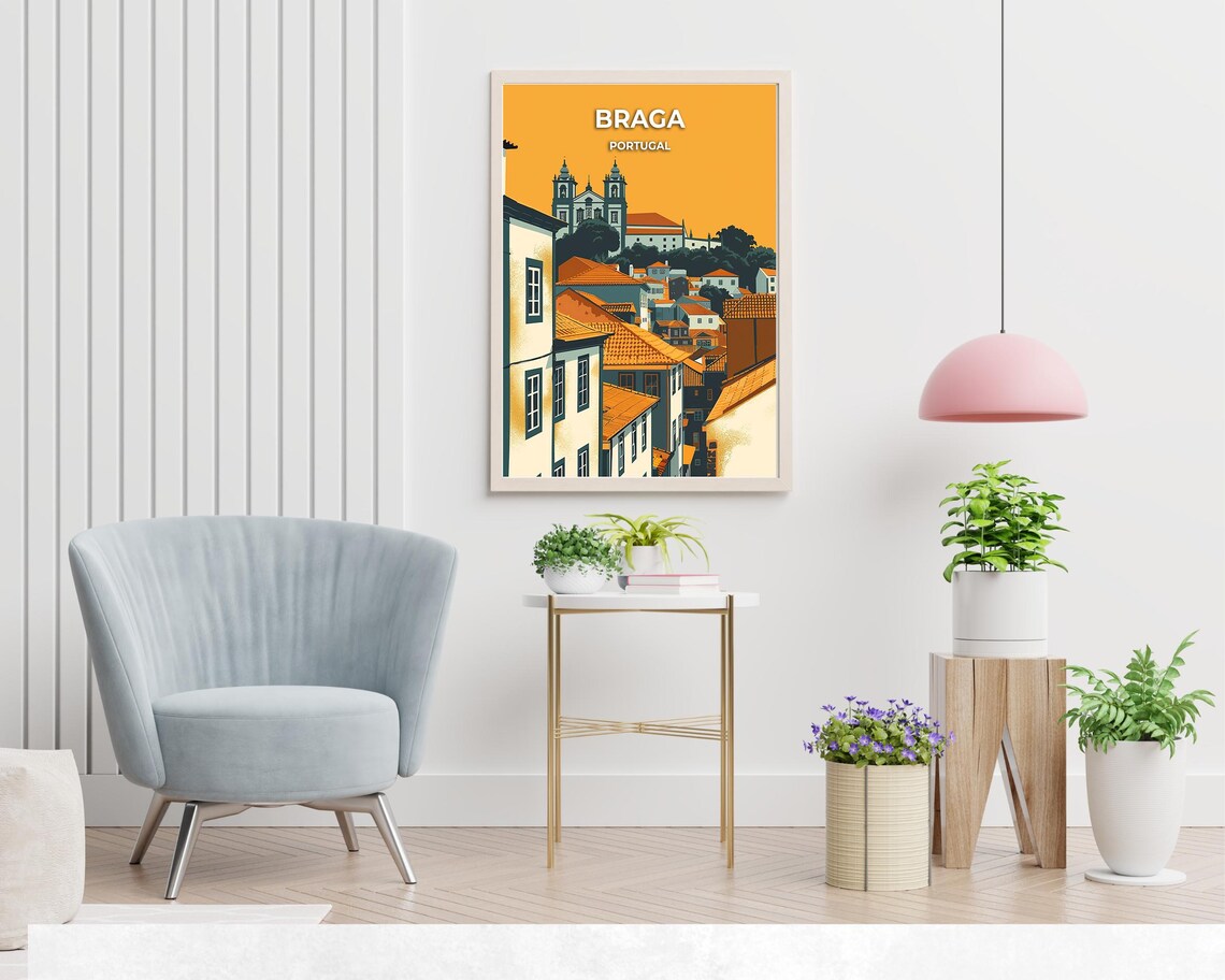 Braga Portugal Bom Jesus Church Old Town Travel Illustration Poster - Image 2