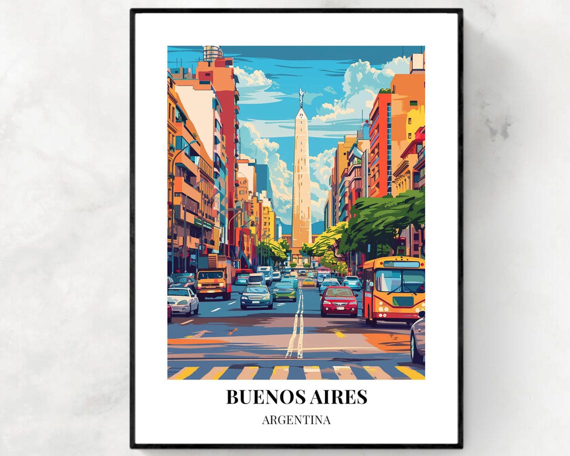 Buenos Aires Argentina Poster with the Obelisco on a Sunny Day