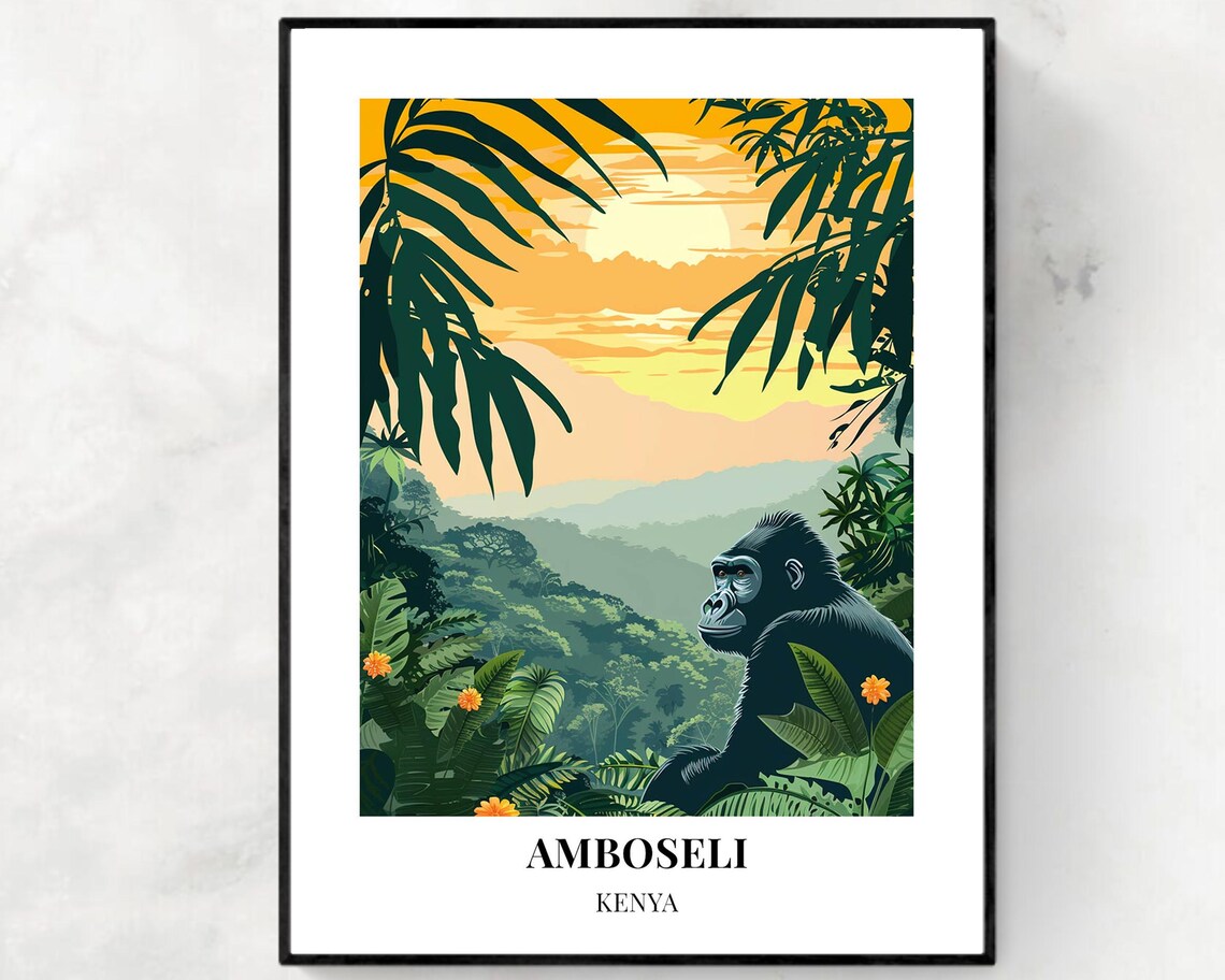 Amboseli Kenya Gorilla Jungle Golden Sunset National Park Poster