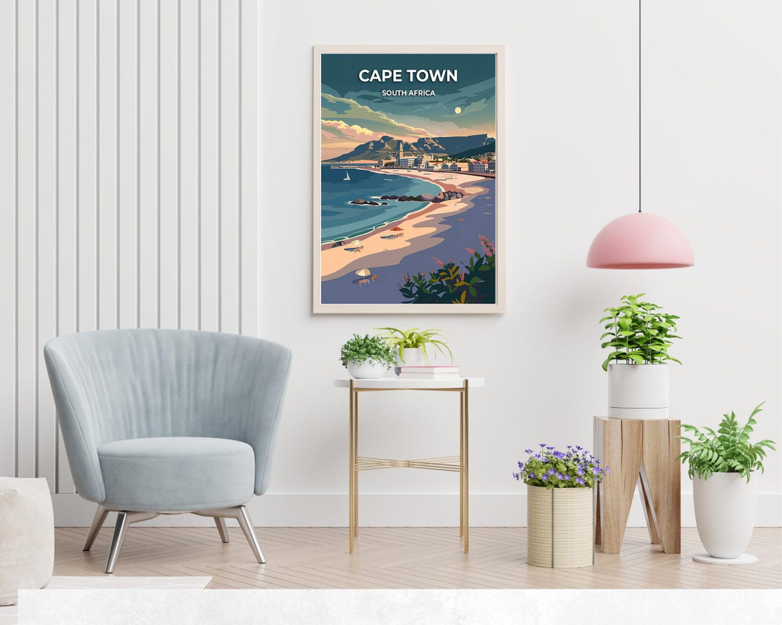 Cape Town South Africa Beach Table Mountain Evening Sky Art Poster - Image 2