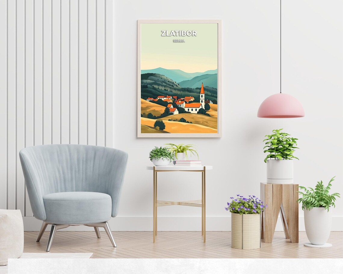 Zlatibor Serbia Mountain Village Church Rolling Hills Poster - Image 2