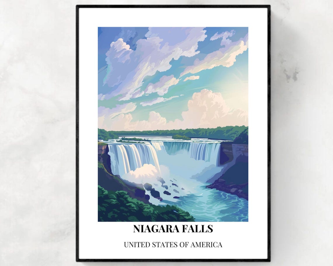 Niagara Falls New York Waterfall Mist Bottom Title Travel Poster