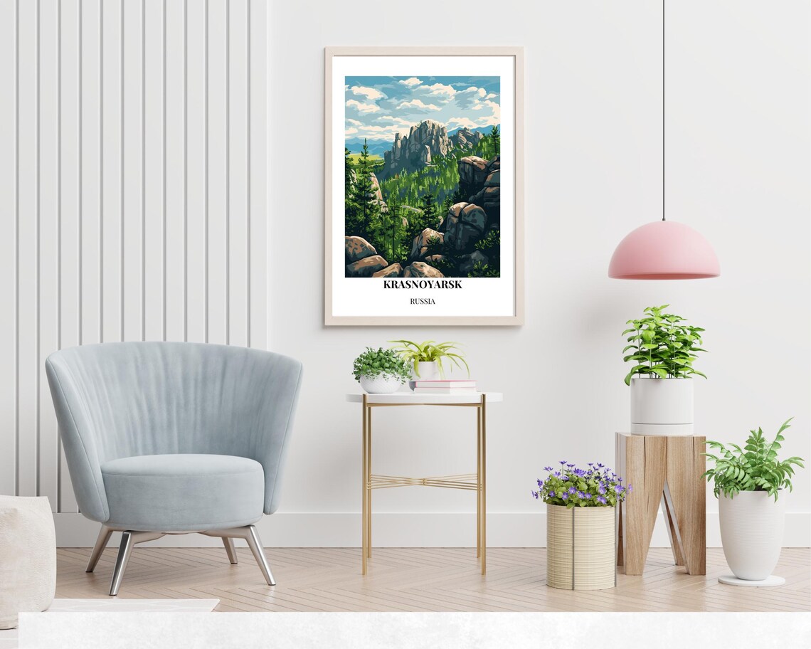 Krasnoyarsk Russia Rocky Peak Forest Valley Daytime Travel Poster - Image 2